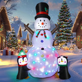 8Ft Christmas Inflatable Snowman Outdoor Decorations, Christmas Blow Up Snowman With Two Penguins Decoration, Built-In C