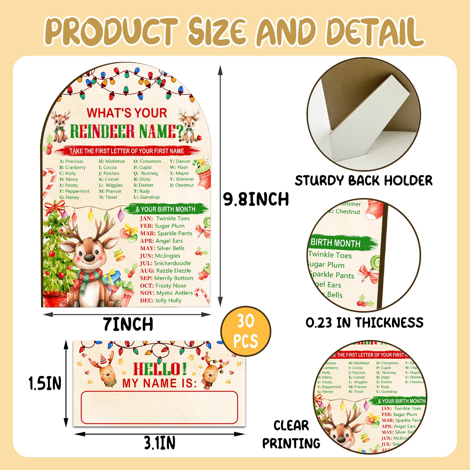 What'S Your Reindeer Name Game, Winter Family And Birthday Party Game For Adults And Teens, Winter Reindeer Party Supplies, Perfect For Home Activities, 1 Wooden Name Plate And 30 Stickers