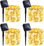 4 Pack Solar Fairy Lights 131FT 400 LED Warm White Outdoor String Lights Waterproof Silver Wire Twinkle Lights with 8 Modes for Garden Patio Wedding Party Decor