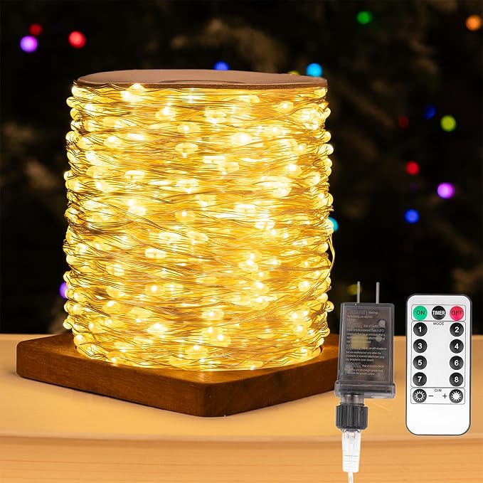 100FT 300 LED Fairy String Lights Plug In Waterproof Warm White Twinkle Lights with Remote Control 8 Lighting Modes Silver Wire for Indoor Outdoor Wedding Party Garden Decor