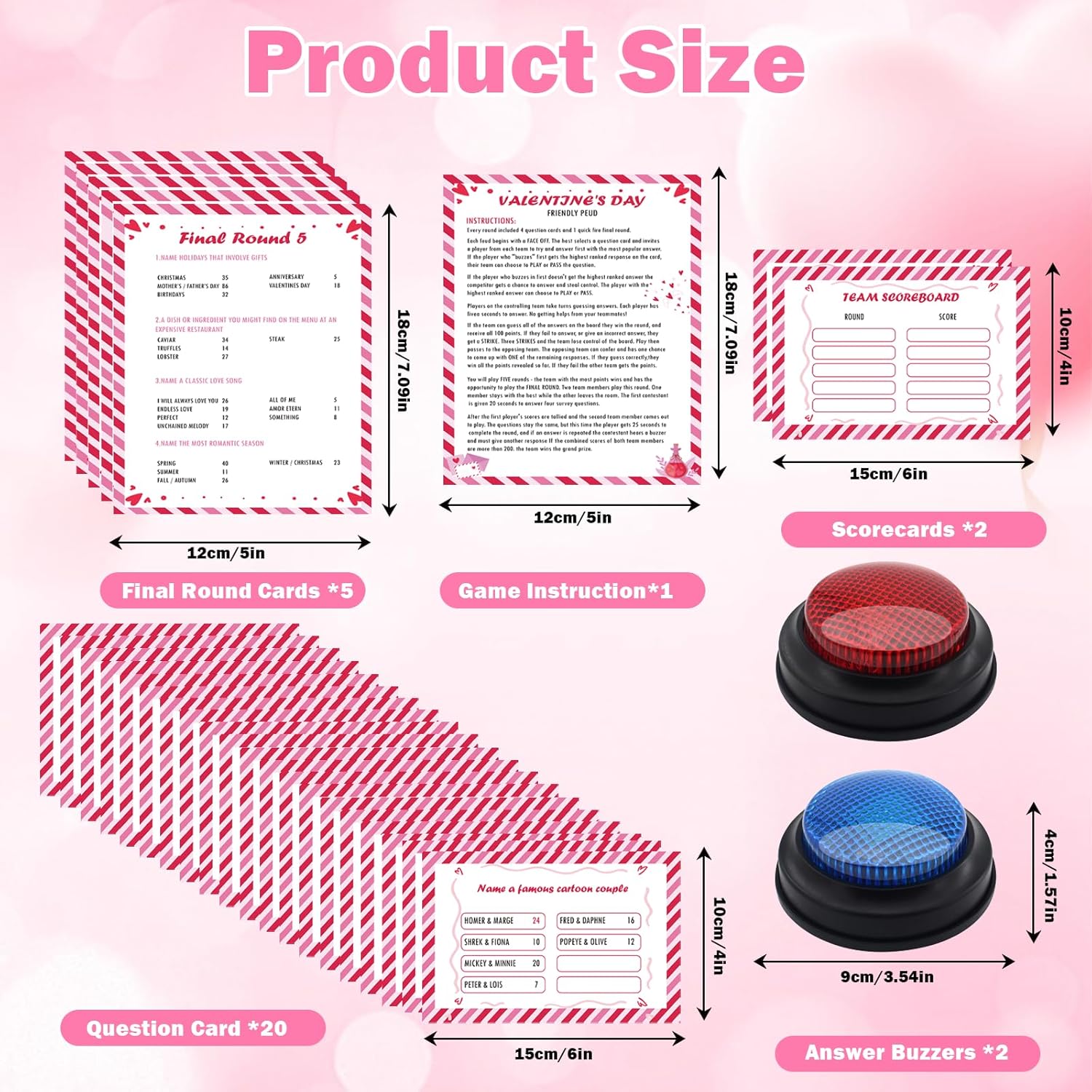 30 Pcs Valentine'S Day Friendly Feud Game With 2 Answer Buzzers,Cupid Card Friendly Feud Quiz,Roomantic Feud Card Game For Adults Couples,Trivia Quiz,Fun Galentine'S Day,Office, Team Building