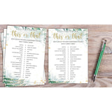 Housewarming Party Games, This Or That, Greenery Floral Golded New Home, New House, New Homeowner Party Games Cards, 30 Sheets Each Pack