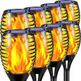8 Pack Solar Flame Torch Lights Waterproof Flickering Flame Garden Patio Yard Landscape Lights