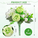 2 Packs Peonies Artificial Flowers,Silk Fake Peonies Faux Peonies Bouquet For Centerpiece Table Wedding Party Home Decor (2, White Green, Large)