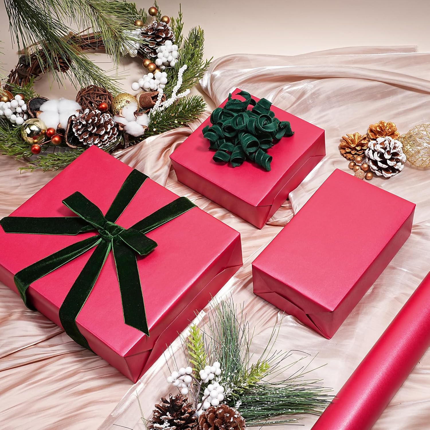 Red Wrapping Paper, Mini Roll-17 Inch X 33 Feet, Wedding Gift Wrap Paper Rolls, Perfect For Holiday, Valentine'S Day, Birthday, Baby Shower Presents