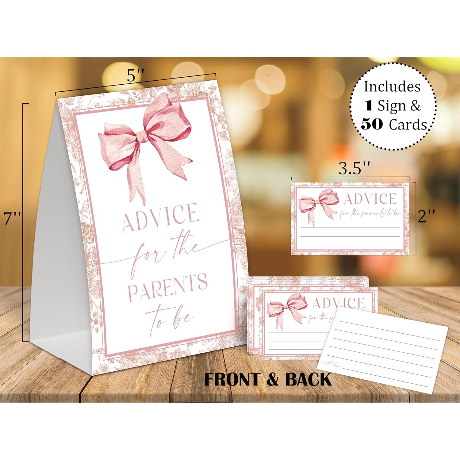 Advice For The Parents To Be Sign And 50 Baby Predictions And Advice Cards, Pink Bow Baby Shower Decorations, Advice For New Parents, Baby Shower Ideas, Gender Reveal Party Favors