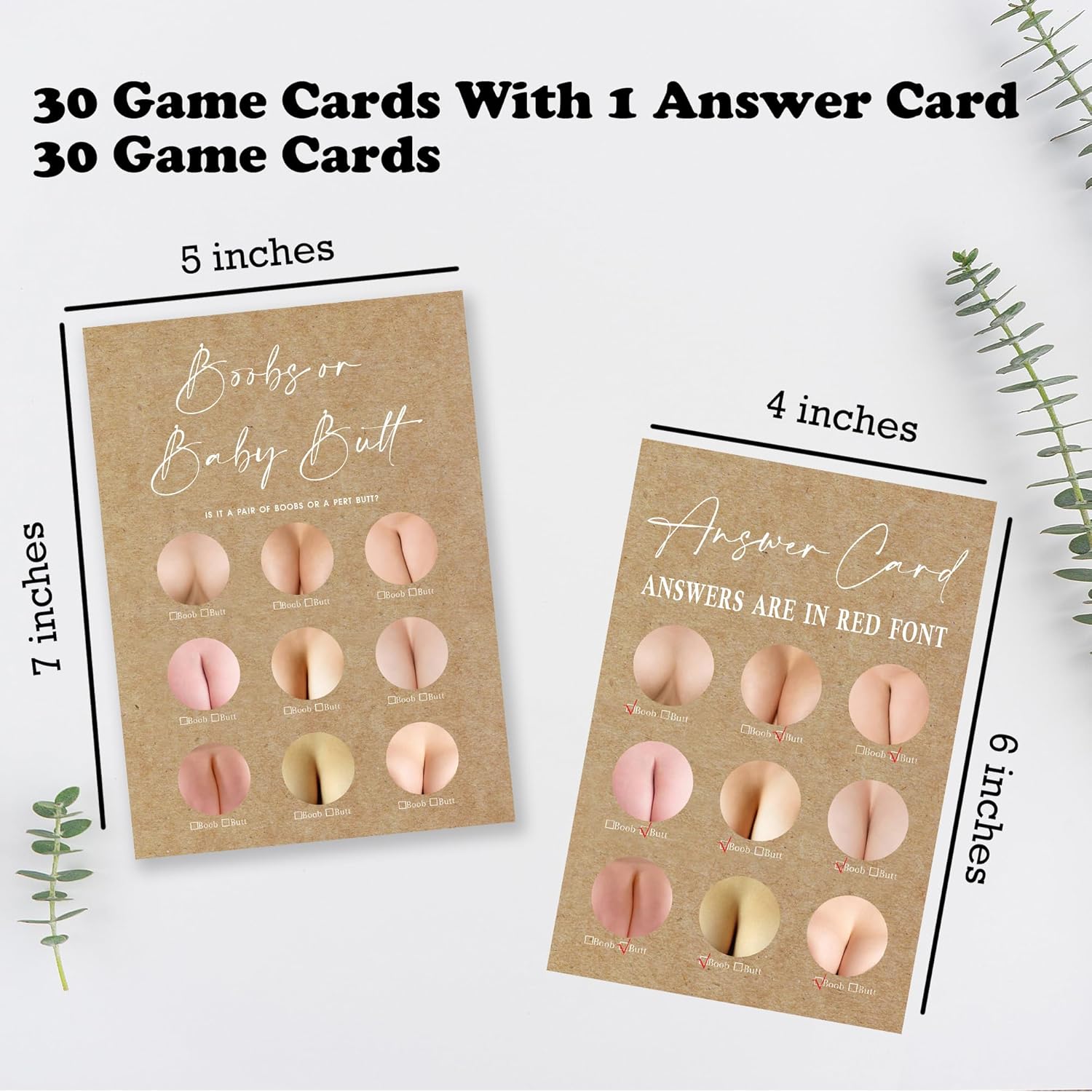Kraft Paper Baby Shower Game, 30 Minimalism Boobs Or Baby Butt Game Cards With 1 Answer Card, For Baby Boy Or Girl, Gender Reveal, Baby Shower Game Activity, Party Favors And Decorations-19