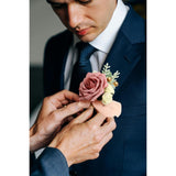 Artificial Wrist Corsage And Boutonniere Flowers, 1 Set, Real Touch Soft Foam Rose For Wedding, Prom, Party, Bridal Shower, Anniversary, Festival Decorations, Dusty Rose