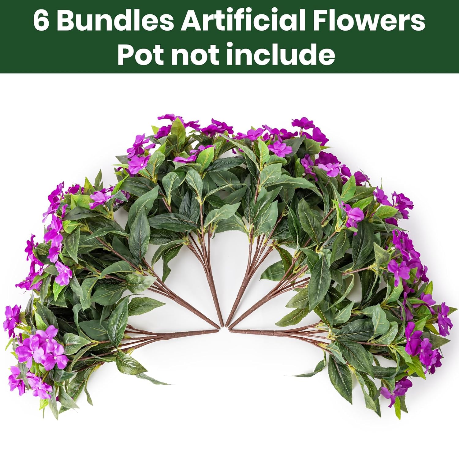 Artificial Fake Flowers For Outdoor Décor 6 Bundles Uv Resistant Fake Plants For Planter Faux Impatiens For Home Porch/Garden Stunning?Purple?