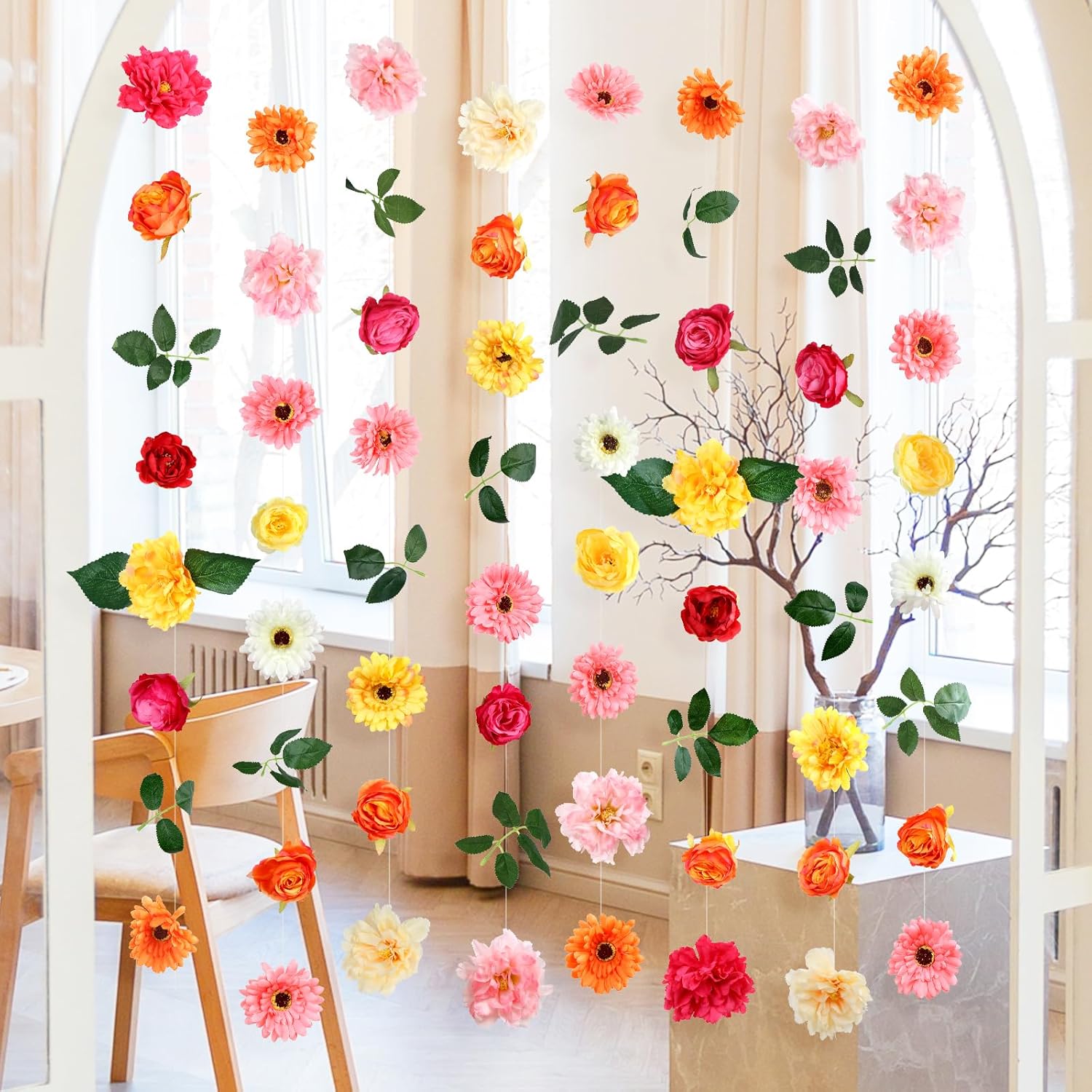 8 Pcs Flower Garlands Hanging Decorations,Daisy And Rose Orange Artificial Flowers With Hooks Fall Party Decorations For Wedding Birthday Baby Shower Autumn Home Birthday Decorations