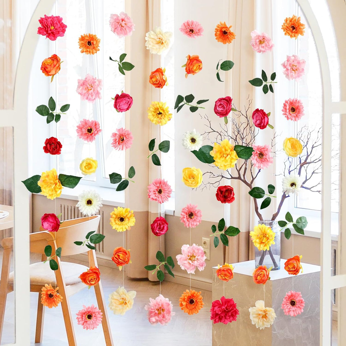 8 Pcs Flower Garlands Hanging Decorations,Daisy And Rose Orange Artificial Flowers With Hooks Fall Party Decorations For Wedding Birthday Baby Shower Autumn Home Birthday Decorations