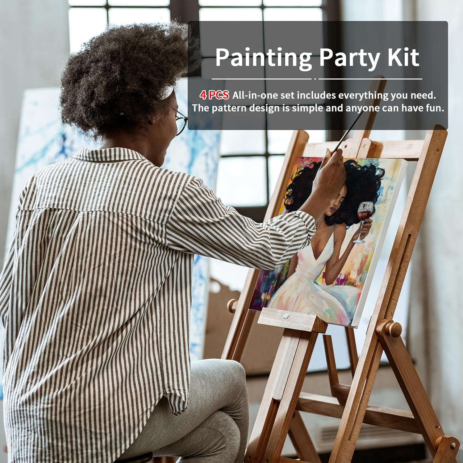4 Pack Sip And Paint Kit For Adults,Pre Drawn Canvas For Painting Party Supplies Girls Night Games Couples Paint Art Set Sip Girl 8X10 In