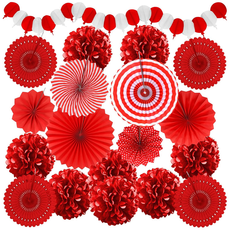 Red Party Decorations, Papar Fans Pompoms Fans Garlands For Birthday B