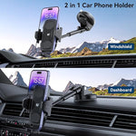 2-in-1 Car Phone Holder, Dashboard, Windshield & Vent Mount, Hands-Free