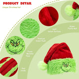 Santa Hat For Unisex Adults?Velvet Christmas Hat With Funny Elf Monster Face For Women Or Men?New Year Party Headwear (Adult)