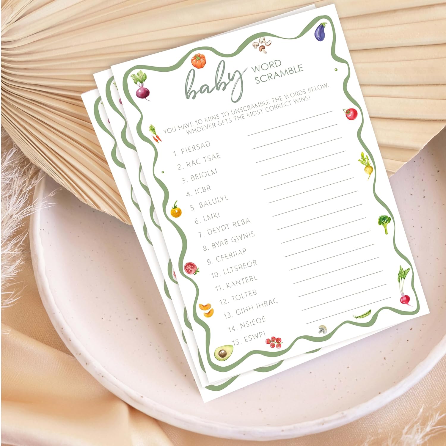 Locally Grown Baby Shower Game,Word Scramble Game Cards And Activities,Farmers Market Themed Party Decorations Supplies, 5”X7“ -25 Pcs -07