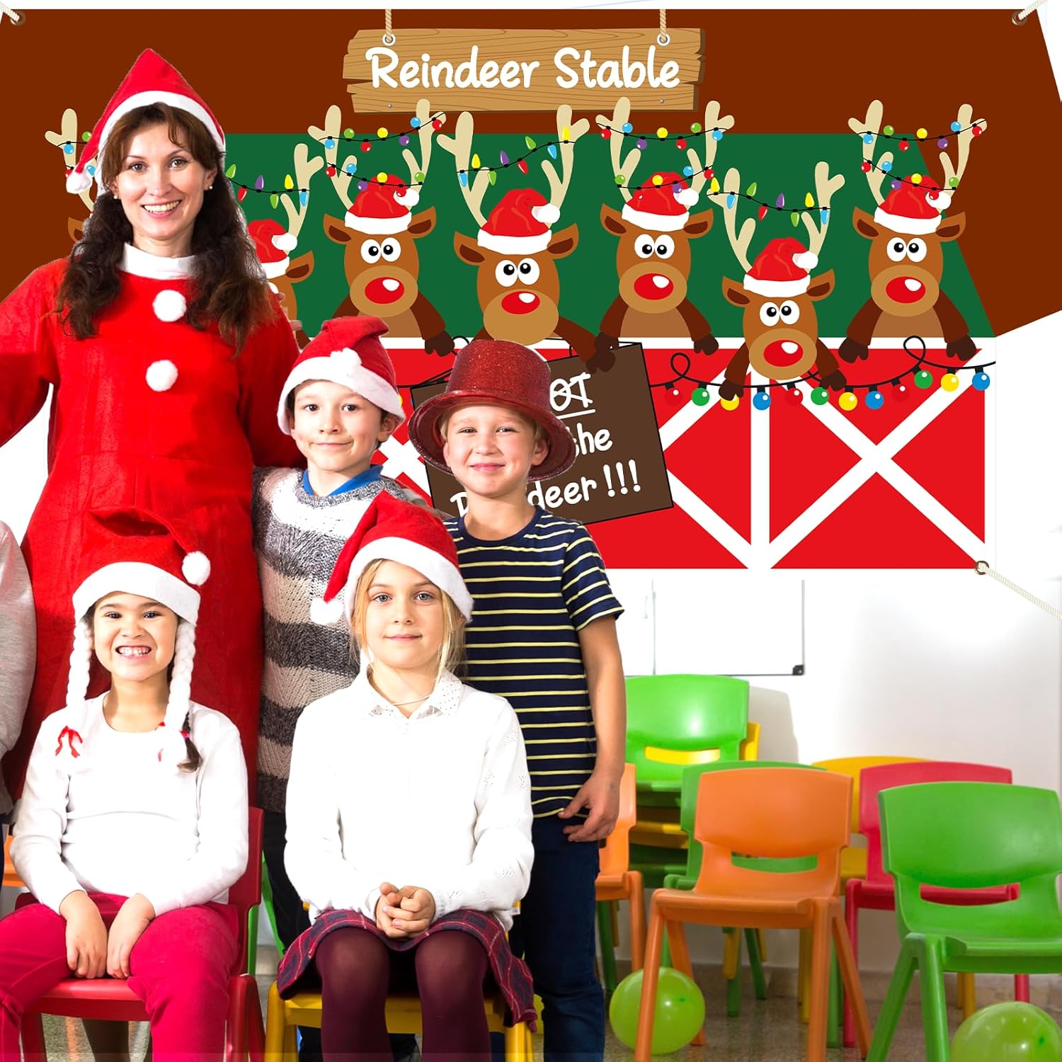 Christmas Backdrop Decorations Reindeer Stable Background Sign Xmas Elk Banner Merry Christmas Photo Background For Winter Holiday Birthday Home Party Indoor Outdoor Supply Window Door Decor