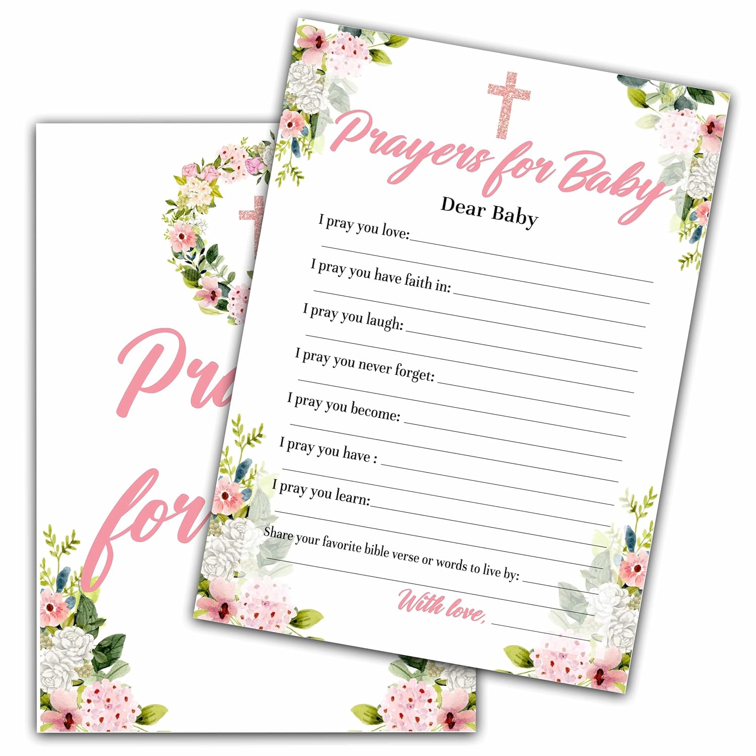 Floral Baptism Games, Prayers For Baby Game, Blush Pink Floral Theme First Holy Communion Religious Party Games, Baby Shower Party Activities & Gender Reveal Party Decorations -30 Game Cards(03)