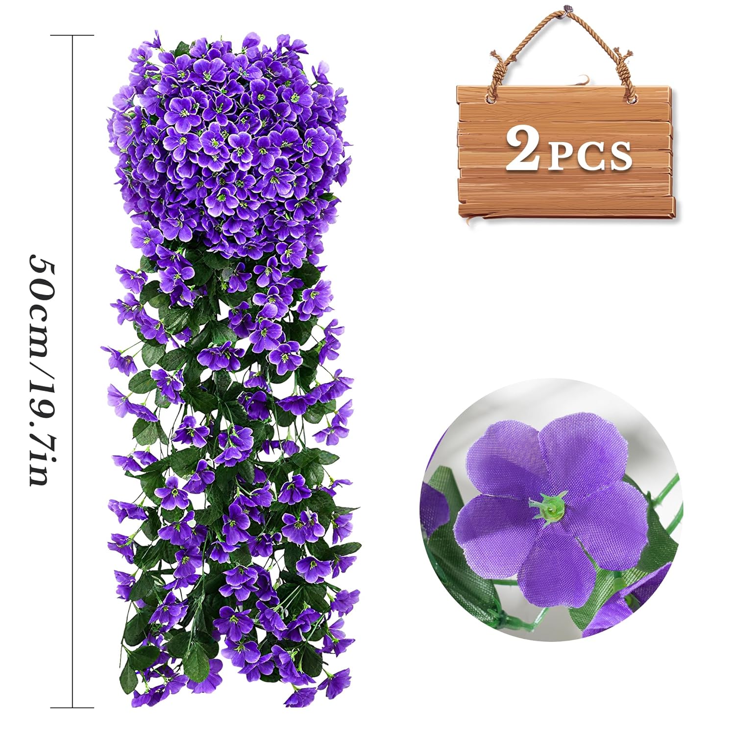 Fake Plants Violet Hanging Plants Artificial Flowers For Outdoors, 2 Pcs Large Bushy Silk Faux Flowers, Look Real Trailing Vines Uv Resistant Plants For Outdoor Planters Home Porch Patio (2 Purple)