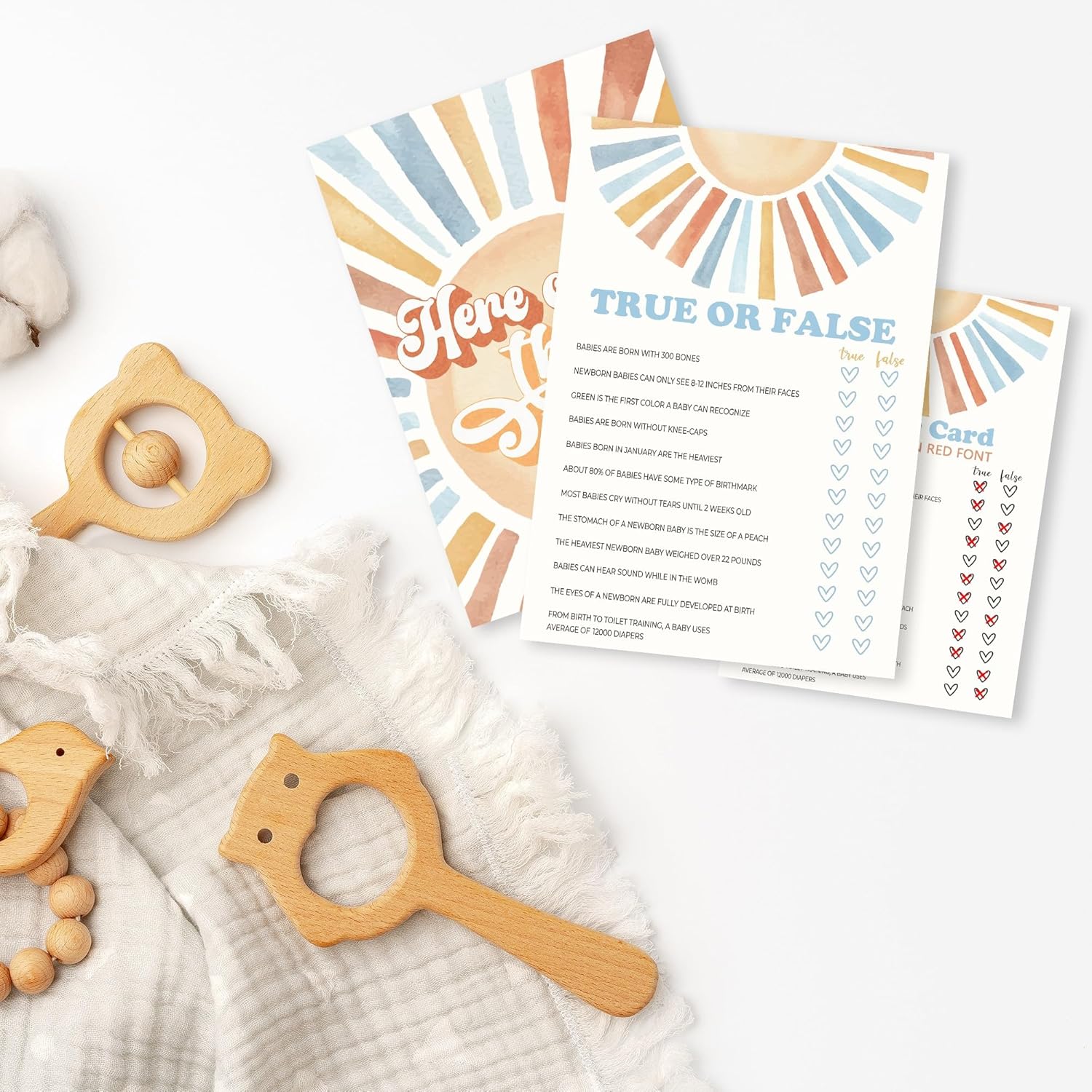 Sunshine Fill In Baby Shower Game Cards - Here Comes The Son - True Or False Game For Boys - Baby Announcement Gender Reveal Baby Shower Party Activities For New Parents To Be - A09