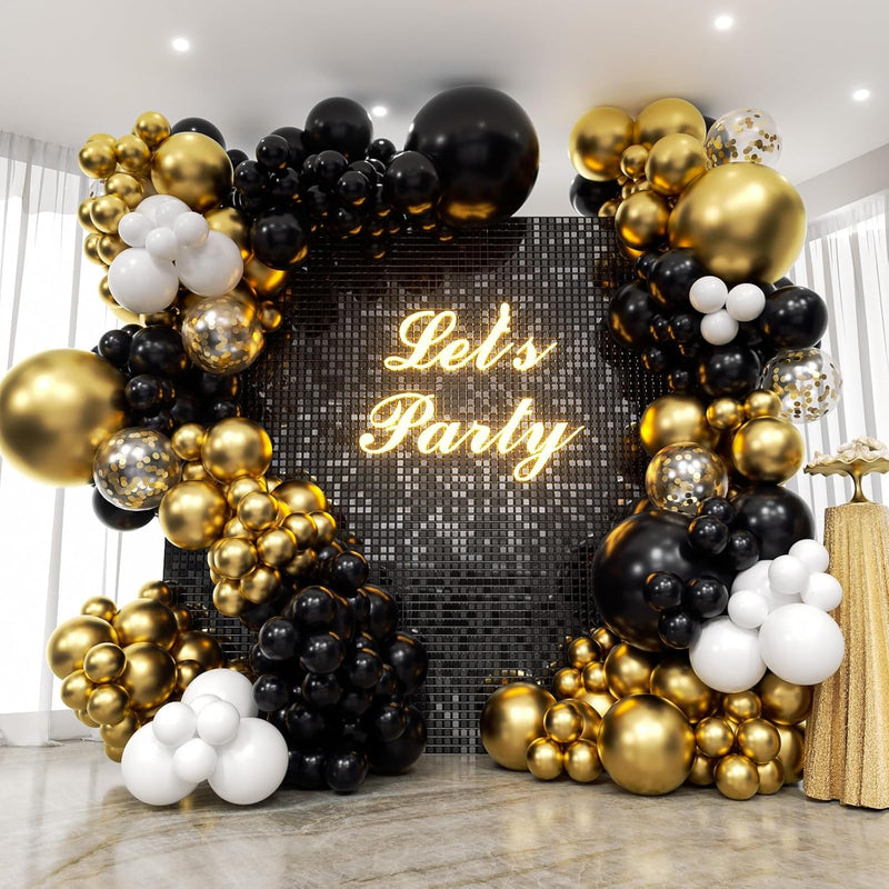 134Pcs Black And Gold Balloon Garland Arch Kit 18" 12" 10" 5" Latex Ba