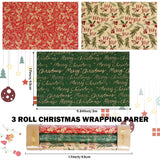 Christmas Wrapping Paper Rolls, Red And Green Kraft Gift Wrapping Paper, Holly Berries Pinecones Green Leaves And Merry Christmas Lettering Gift Wrap Paper For Xmas Holiday, 3 Mini Rolls 17 X 118 Inch