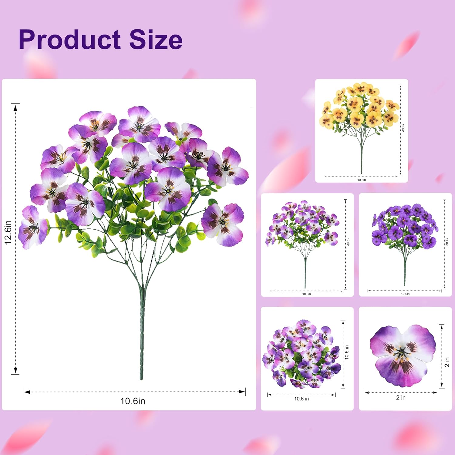 Artificial Fake Pansy Flowers For Outdoor Outside, 20Pcs Faux Silk Mixed Pansies Uv Resistant Flowers For Porch Yard Patio Window Box Home Decor (Purple Yellow Gradient Purple)