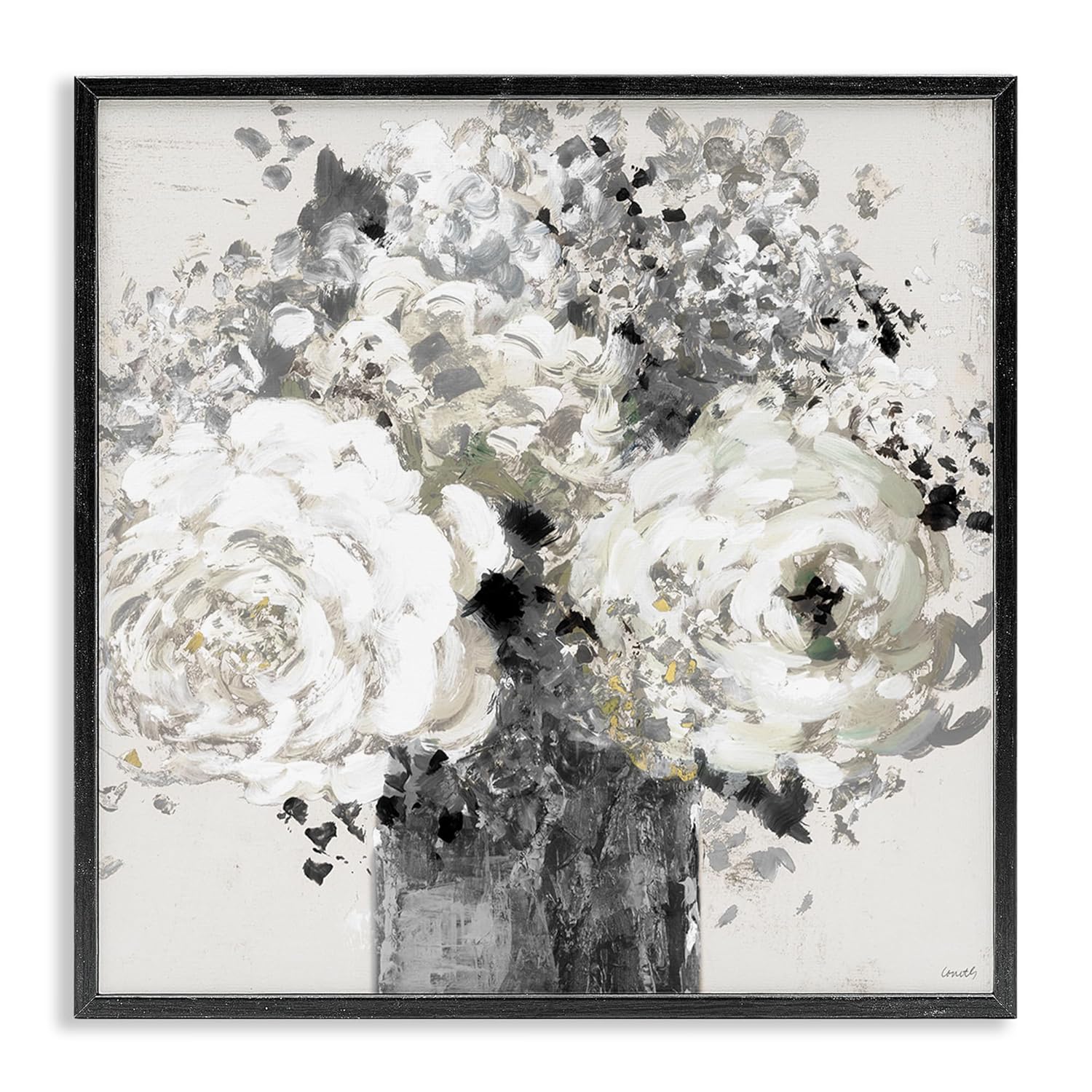 Stupell Industries Bold Abstract Floral Arrangement Cream Expressive Flowers, Design by Lanie Loreth Black Framed Wall Art, 17 x 17, Grey