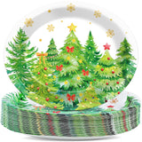 50Pcs Christmas Tree Oval Paper Plates 11Inch Holiday Winter Xmas Tree Table Platter Disposable Dish Tray Winter Tableware Set For Merry Xmas Birthday Party Dinner Supplies