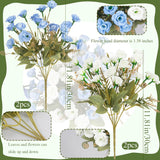 4 Pcs Fake Roses Artificial Flowers Bouquet Blue And White Mini Rose Heads Silk Flowers For Vase Centerpiece Table Wedding Party Bridal Shower Diy Home Indoor Outdoor Valentines Day Decor