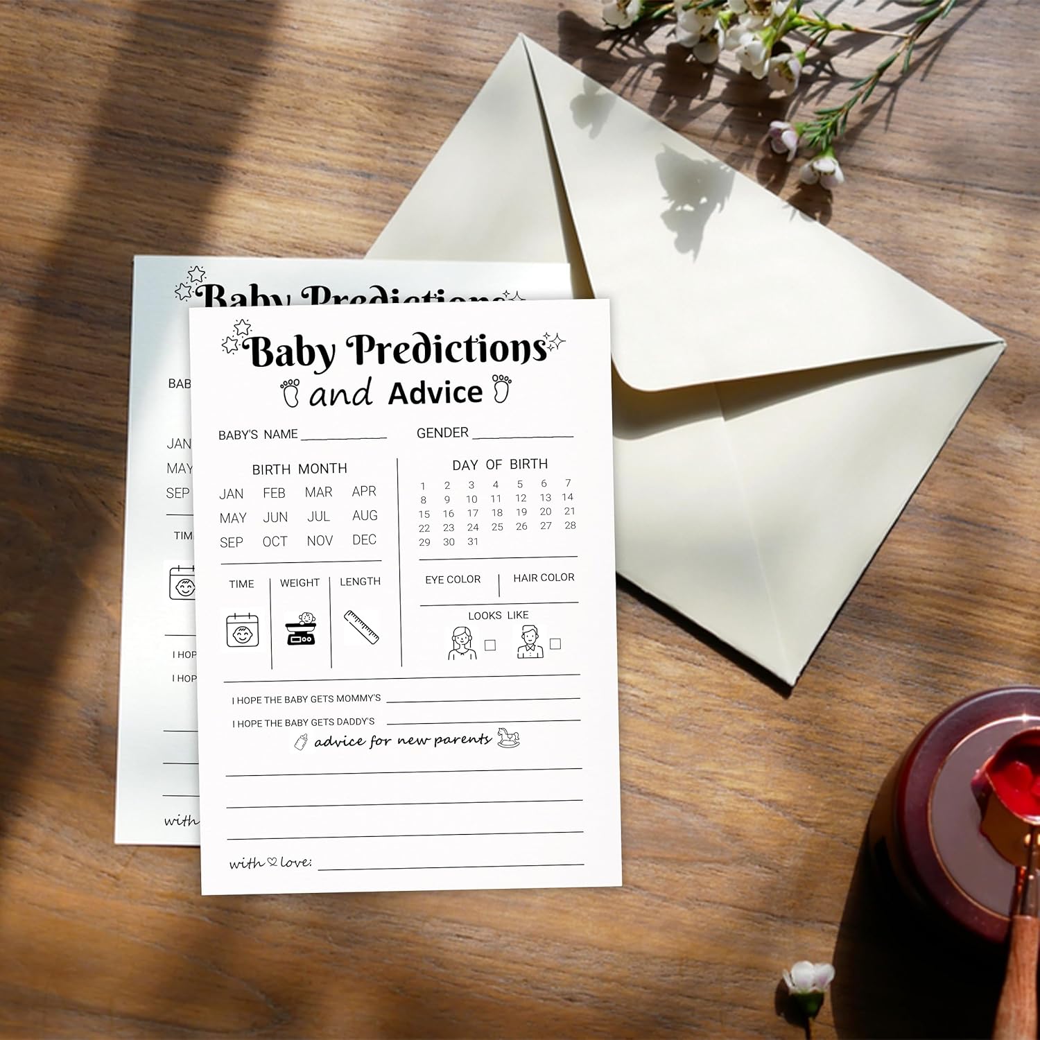 Baby Predictions And Advice Cards, Baby Predictions For Baby Shower, Gender Reveal Games For Boy Or Girl, Wishes For Parents-To-Be, 50 Cards