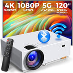 Mini 1080P Projector, 5G WiFi, Bluetooth, 15000L, 4K Support, 120" Screen