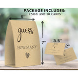 How Many, Kraft, Bridal Shower Decorations, Bridal Shower Games - One Sign And 50 Cards(003)