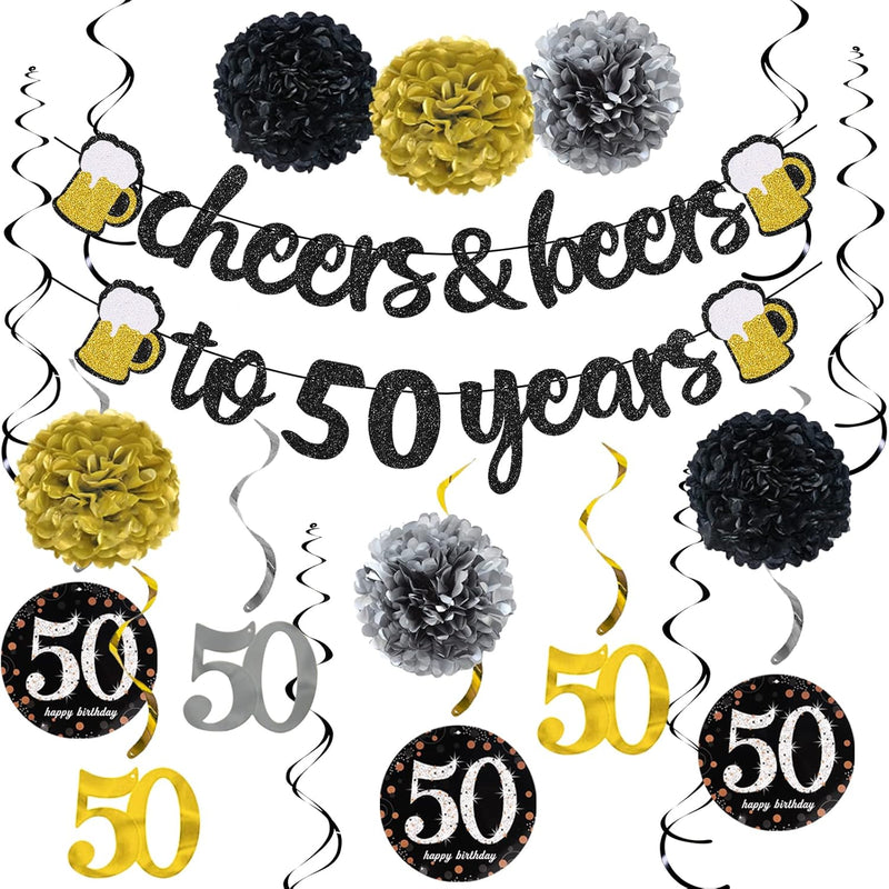 50Th Birthday Decorations Kit For Men Women, Cheers To 50 Years Banner