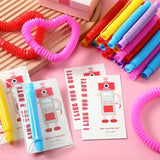 50 Sets Valentine‘S Day Cards With Pop Tubes Valentines Party Gifts Cards Stress Relief Fidget Gifts For Non Candy Exchange