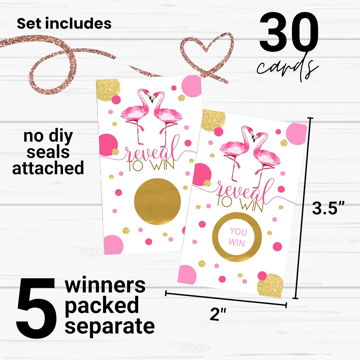 Flamingo Scratch Off Raffle Cards - 30 Pack - Fun Bridal Shower Games For Wedding Activities, Lottery Tickets & Door Prizes - Pink And Gold Theme