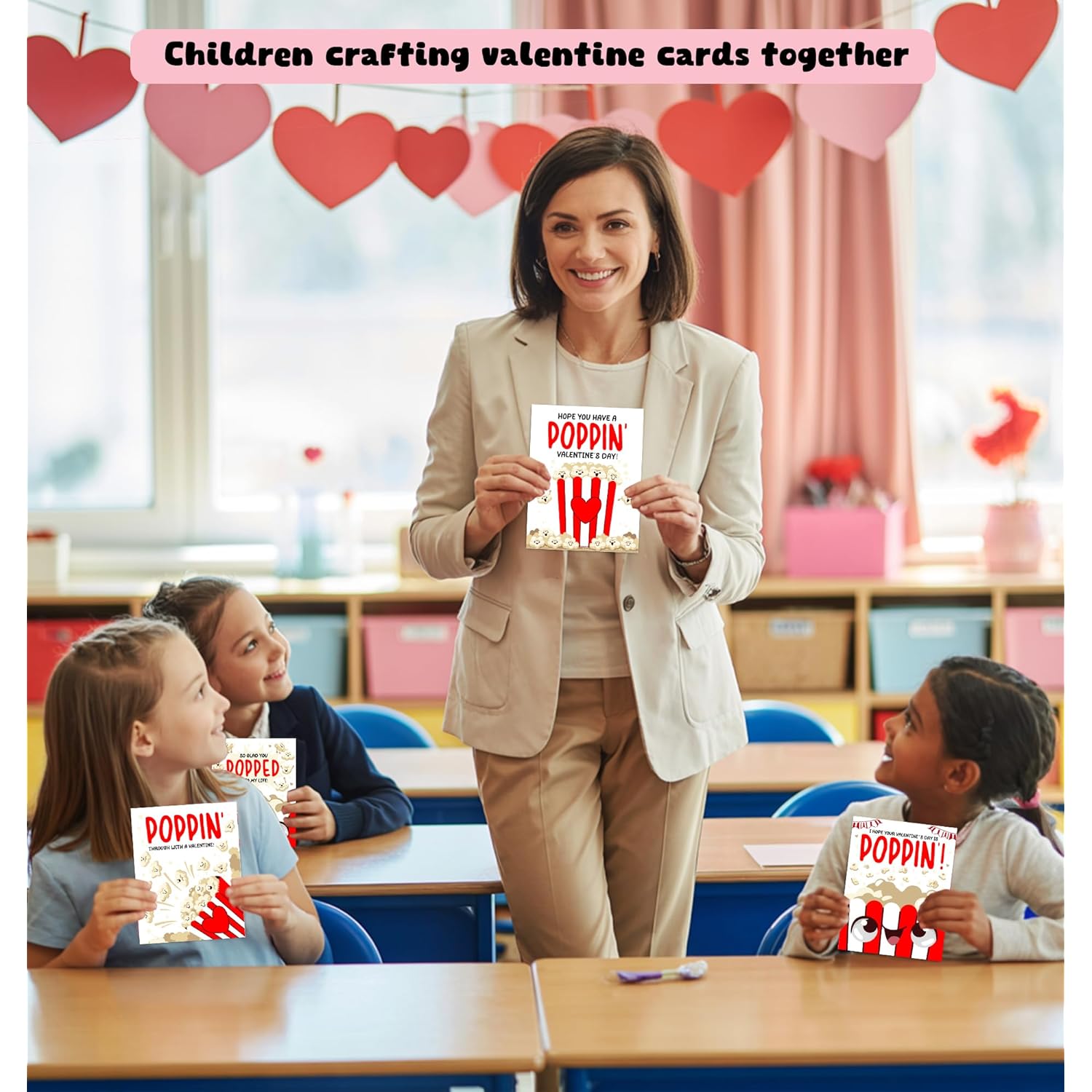 Popcorn Valentine'S Day Cards For Kids Classroom, 30 Pack Valentine Cards With 36 Stickers & 30 Envelops, Valentines Gifts For Boys Girls