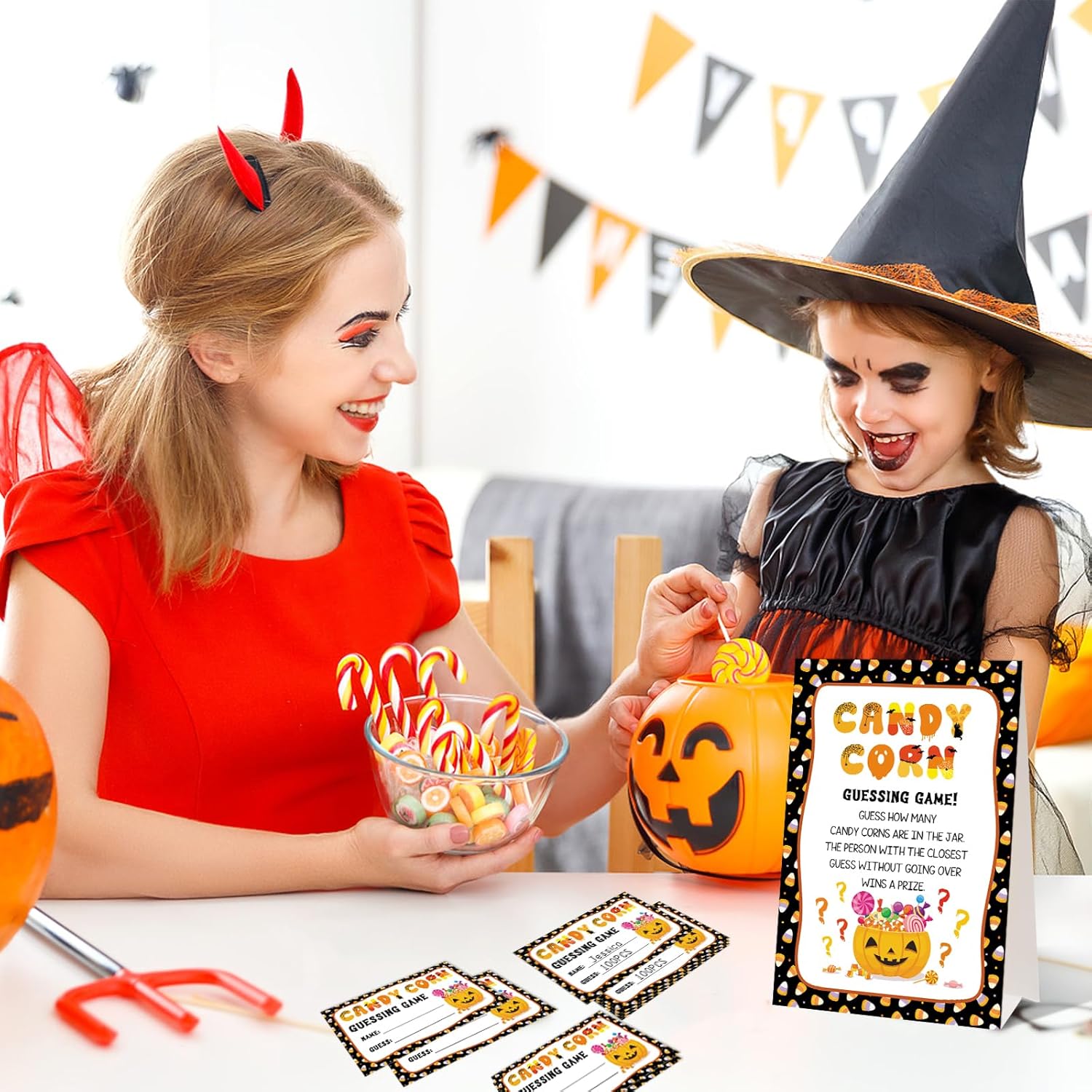 Halloween Party Game For Kids Adults, Guess How Many Candy Game Cards, 50Pcs Guessing Games Card For Halloween Party Decorations Baby Shower Games Favor, 1 Sign Card And 50 Guessing Cards
