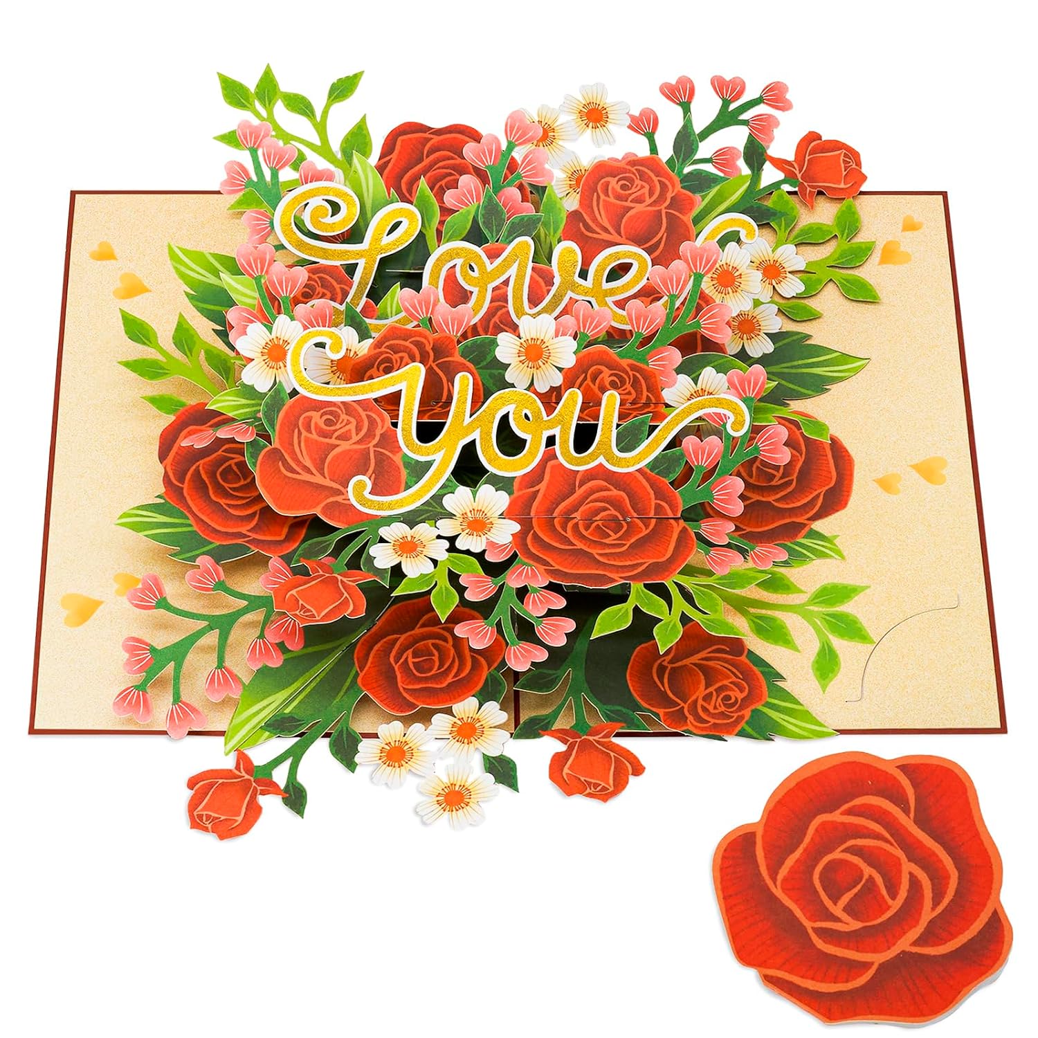 Floral Red Roses Pop Up Card, Love You, Elegant 3D Greeting Cards, Gifts For Birthday, Mothers Day, Anniversary, Valentines Day, 5X7 - Includes Envelope And Message Note