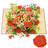 Floral Red Roses Pop Up Card, Love You, Elegant 3D Greeting Cards, Gifts For Birthday, Mothers Day, Anniversary, Valentines Day, 5X7 - Includes Envelope And Message Note
