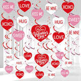 30 Pcs Hearts Hanging Swirls Decoration Pre-Strung Valentines Day Hanging Decorations Conversation Hearts Ceiling Streamers For Valentines Day Party Home Decor
