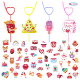 Valentines Stickers With Crazy Straws - Valentines Day Cards For Kids School | Valentines Crafts Party Favors Decorations For Boys Girls Toddlers