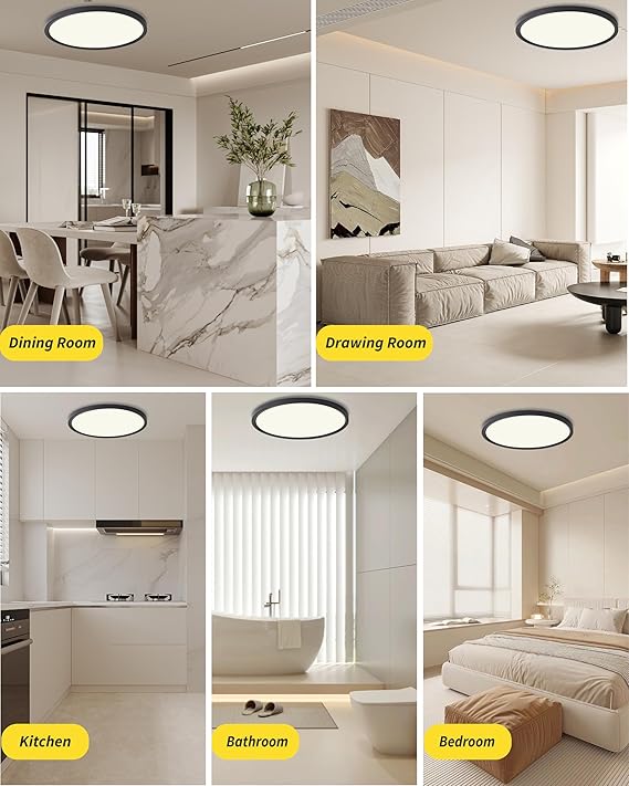 6 Pack 12 Inch Black LED Ceiling Lights 2520LM 3CCT Super Slim Flush Mount Fixtures