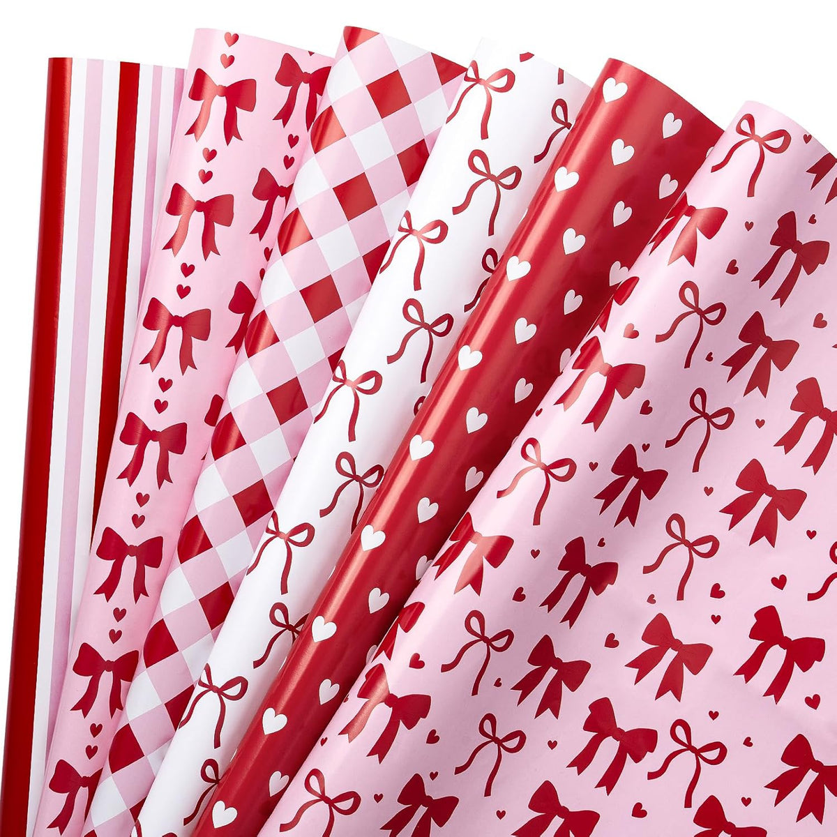 Valentine'S Day Wrapping Paper Sheets, Red And Pink Heart, Bow, Stripe And Plaid Design, Romantic Gift Wrap For Girls, Birthday, Anniversary, Bridal Shower, 6 Folded Sheets, 19.68 X 27.5 Inch