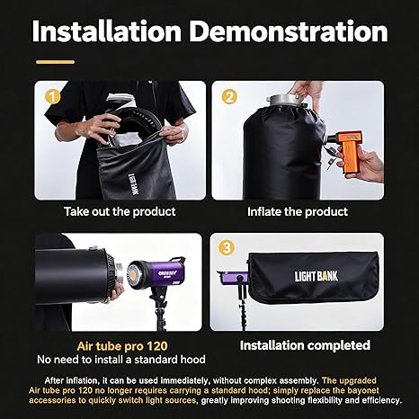 Air Tube Pro 120 Inflatable Softbox with Fresnel Lens 360 Adjustable Bowens Mount Flash LED Modifier