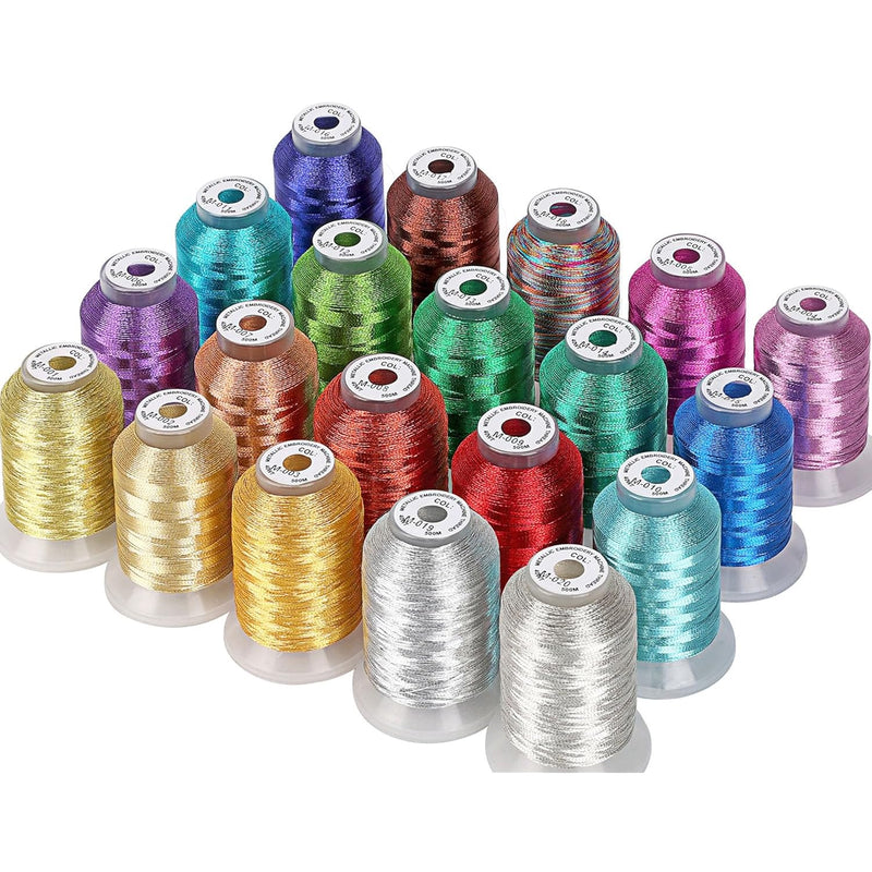 20 Assorted Colors Metallic Embroidery Machine Thread Kit 500M (550Y) Each Spo