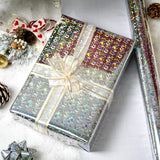 Silver Wrapping Paper Roll - 17 Inch X 32.8 Feet - Shiny Star, Festive Patterns, Merry Christmas Words Wrapping Paper For Christmas, Holiday, Party, Celebration