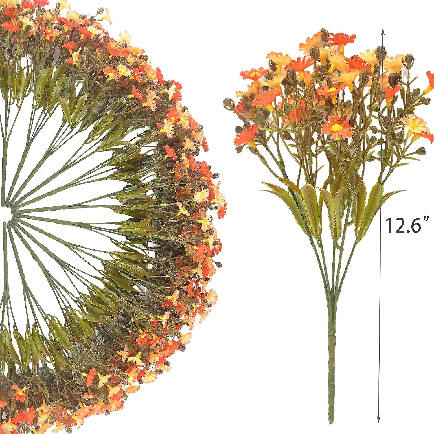 12 Bundles Uv Resistant Artificial Fall Flowers Fake Mums Realistic Silk Daisy Plastic Faux Autumn Plants For Outdoor Garden Courtyard Patio Decor (Orange)
