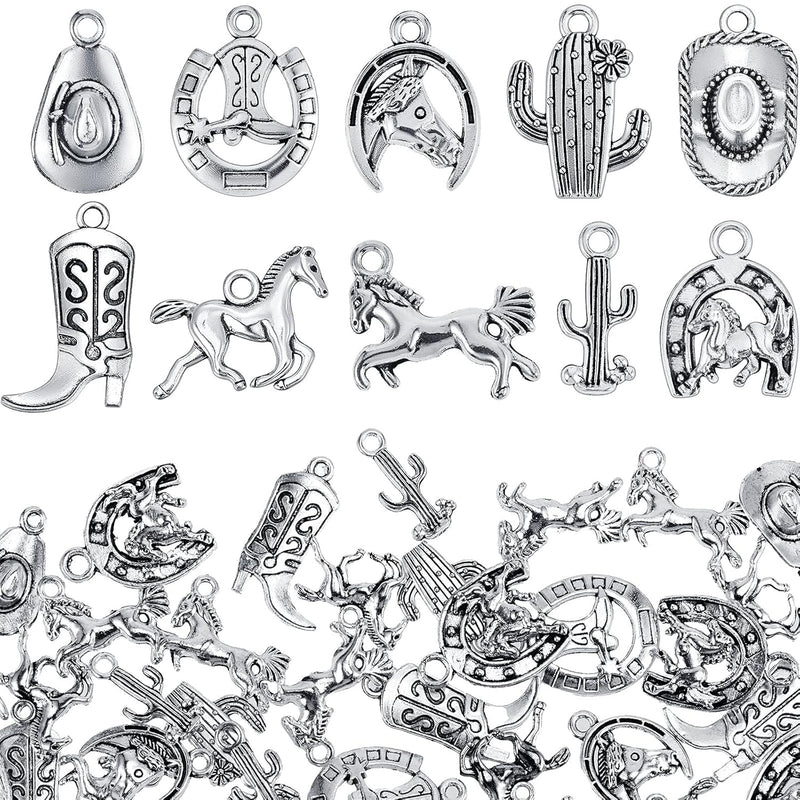 100 Pieces Western Cowboy Charms For Jewelry Making Alloy Antique Silver Cowbo