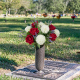 Artificial Flowers Fake Flower Bouquet With Red Rose Chrysanthemums Flowers Silk Floral Arrangements For Home Mother'S Day Cemetery Grave Memorial Day Wedding Decor 12 Inch